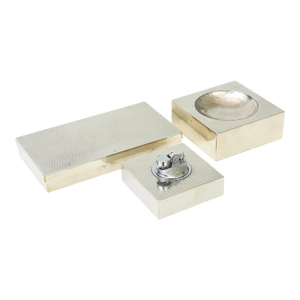 Vintage Italian Embossed Silver-Plate Desk Set Bowl, Box and Lighter