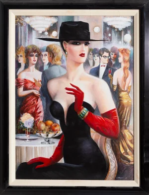 Dinner Party, Erik Freyman Acrlyic on Canvas, Signed and Dated Lower Right