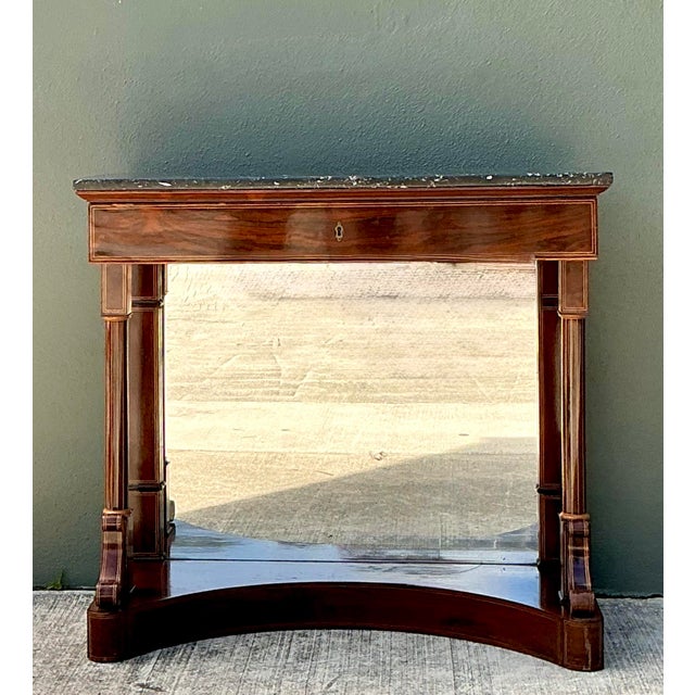 Neoclassical Vintage Stone Top Flame Mahogany Pier Table For Sale - Image 3 of 12