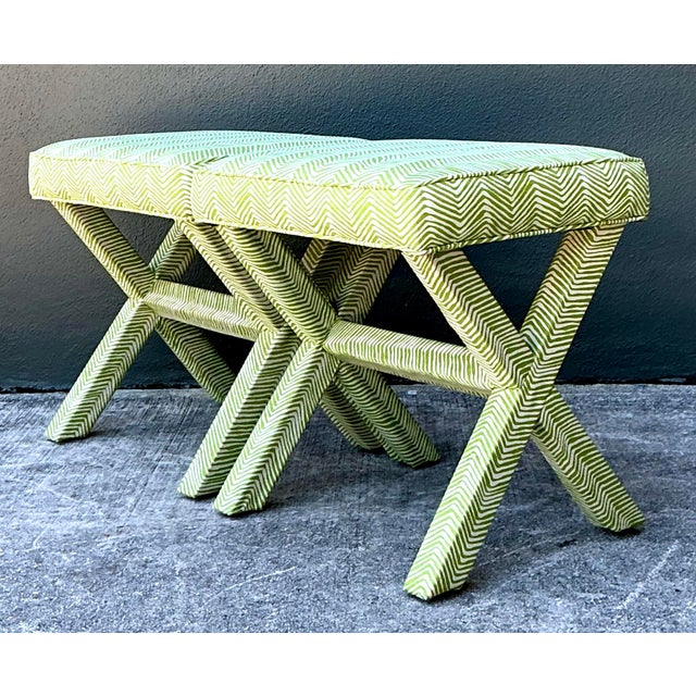 Vintage X Bench in Quadrille Alan Campbell “Zig Zag” For Sale - Image 10 of 12