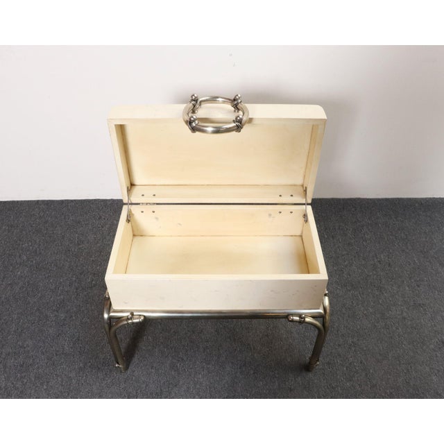 Beige Vintage Karl Springer-Style Parchment Wrapped Trunk / Box on Nickel Plated Base For Sale - Image 8 of 18