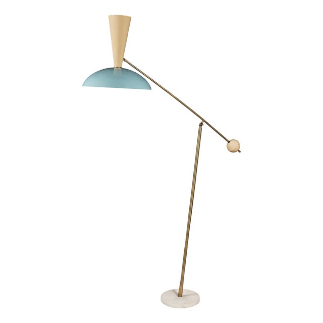 Floor Lamp in Aluminum, Brass, and Marble attributed to Stlnovo, 1970s For Sale