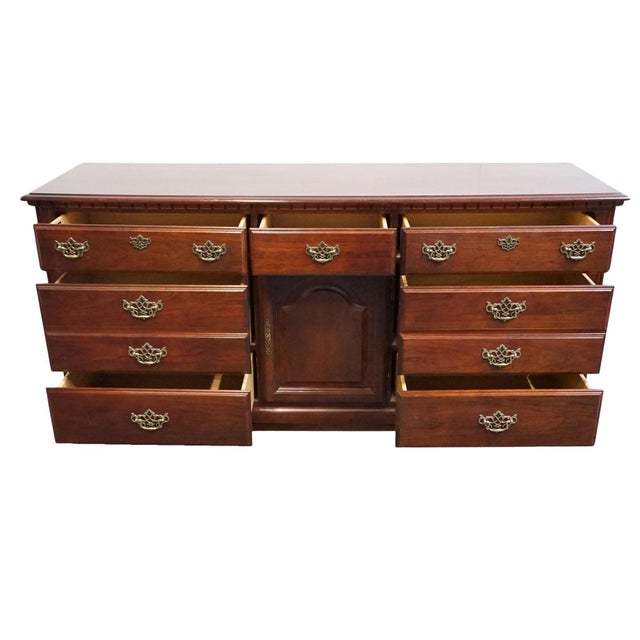 Wood Broyhill Furniture Cherry Early American Traditional Style 67" Triple Door Dresser 735-6597-32 For Sale - Image 7 of 15