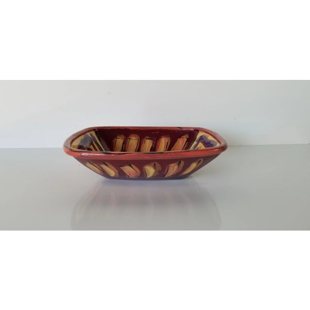 Red Vintage Hand-Painted Abstract Design Decorative Ceramic Bowl For Sale - Image 8 of 10