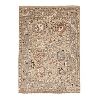 Modern Oushak Style Hand-Knotted Wool Rug in Neutral Beige, Grey and Terracotta For Sale