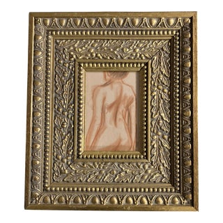 1940’s Female Nude Sepia Study Drawing Chunky Gold Frame For Sale