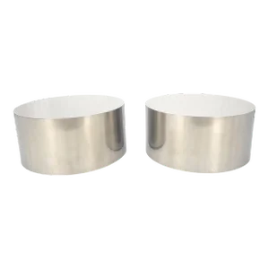Chrome Stainless Steel Drum Shape Round End Lamp Tables Stands Pedestals - A Pair