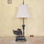 Figurative Vintage Neoclassical Bronze Winged Lion Griffin Table Lamp With Linen Shade For Sale - Image 3 of 18