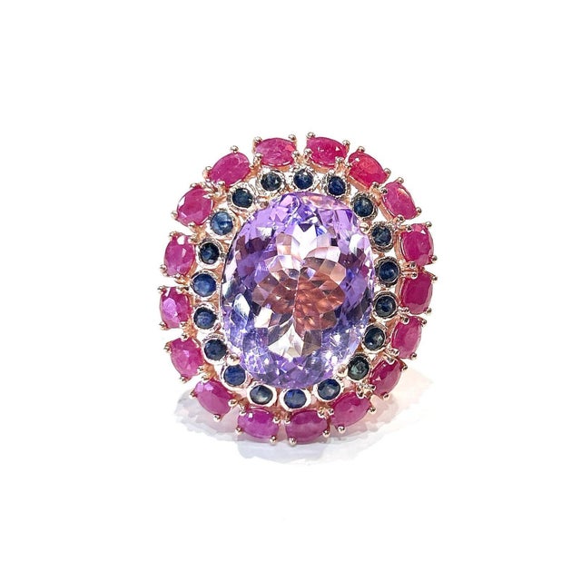 Late 20th Century Bochic “Capri” Vintage Ruby, Amethyst & Multi Sapphire Ring - 18K Gold & Silver For Sale - Image 5 of 11