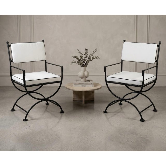 Pair of Neoclassical Style Powder-Coated Iron Curule Armchairs For Sale - Image 12 of 12