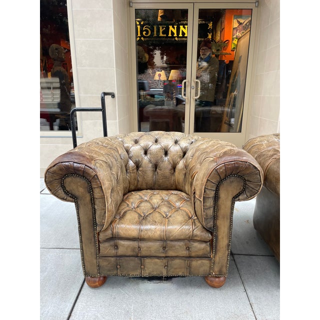 Pair of English Tufted Leather Chesterfield Chairs Chairish