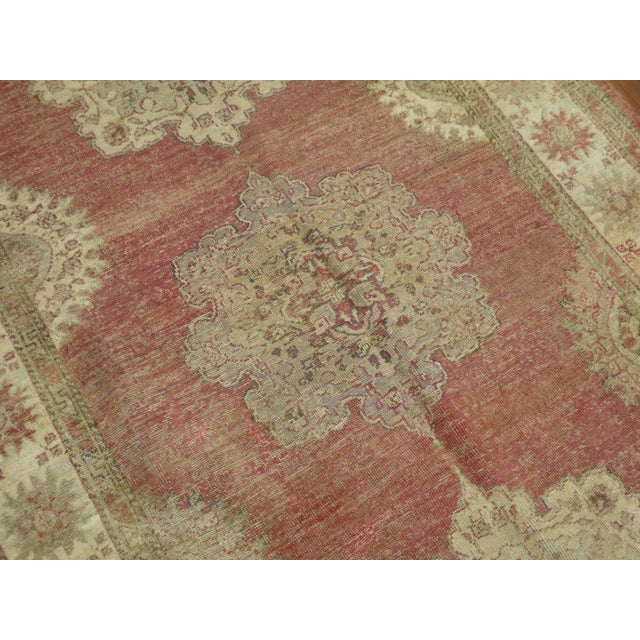 Vintage Soft Red Turkish Oushak Gallery Size Rug - 5' x 13'1" For Sale - Image 12 of 12