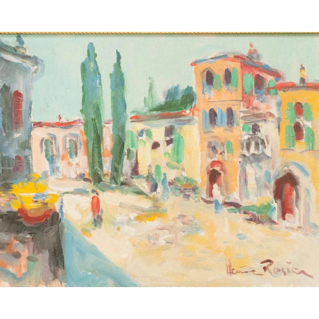 Cream Colorful Vintage Cityscape by Heinz Rosein For Sale - Image 8 of 12