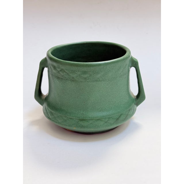 Arts & Crafts Early 20th. C. Weller Pottery Matte Green Arts & Crafts Handled Vessel For Sale - Image 3 of 11