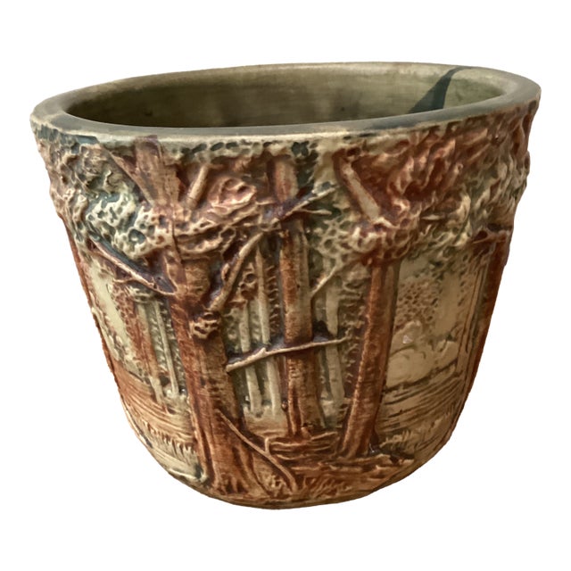 Antique Weller Art Pottery Ceramic Jardiniere "Forest" For Sale