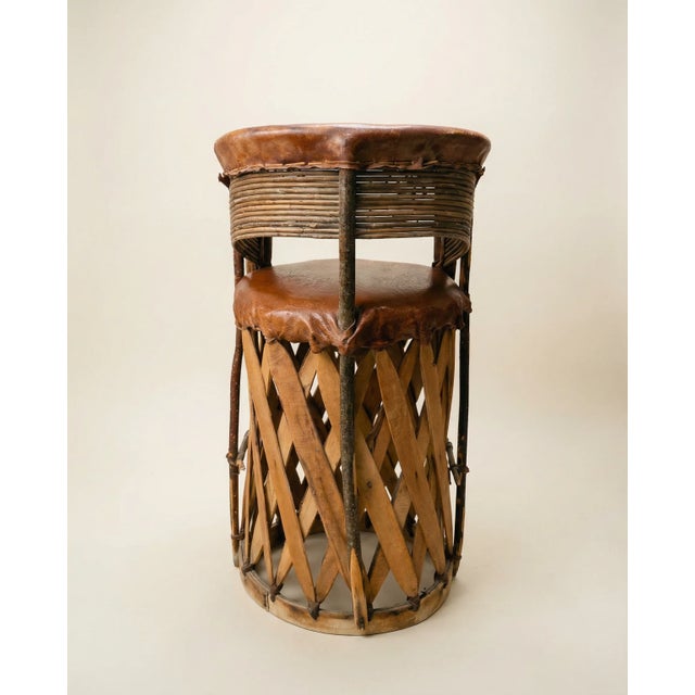 Vintage Mexican Equipale Leather & Wood Drum Chair – Rustic Southwest Barrel For Sale - Image 4 of 4