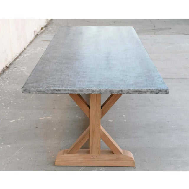 Zinc Top Farm Table Made from Teak by Petersen Antiques For Sale In Los Angeles - Image 6 of 12