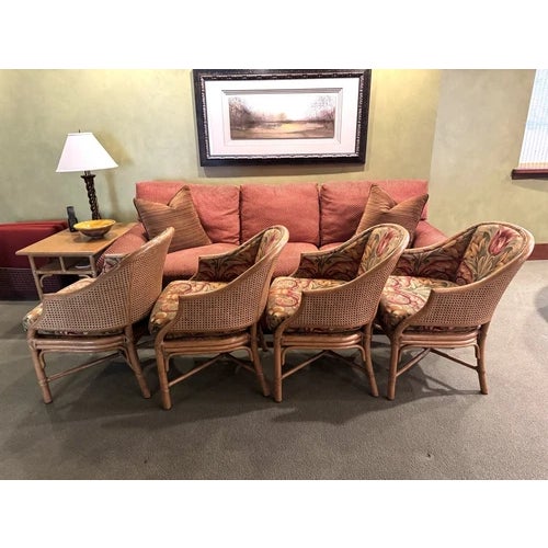 McGuire 1960s Set of Four McGuire Bamboo & Cane Upholstered Game Chairs For Sale - Image 4 of 12