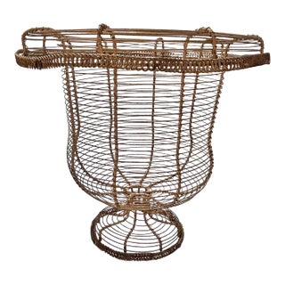 Antique French Wire Urn Planter, Twisted Pedestal Garden Basket For Sale