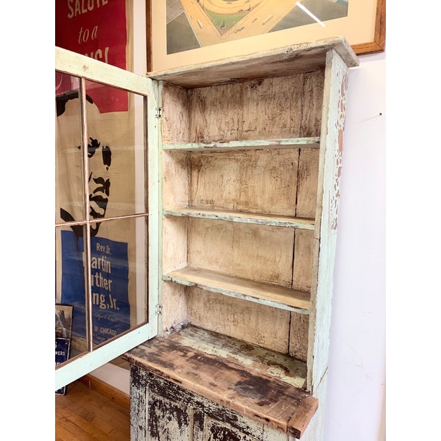 Antique Primitive Farmhouse Mint Green Cupboard For Sale - Image 10 of 12