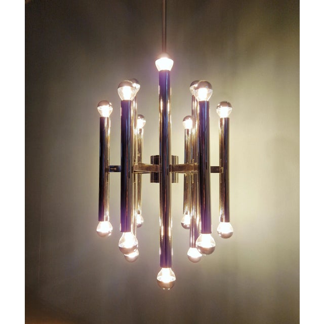 Metal Large Space Age Chandelier in Chromed Metal attributed to Gaetano Sciolari for Boulanger, 1970s For Sale - Image 7 of 13
