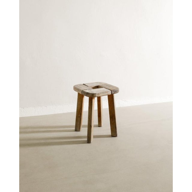 Rare and early Swedish mid century squared wooden stool in patinated pine with great and original patina produced in...