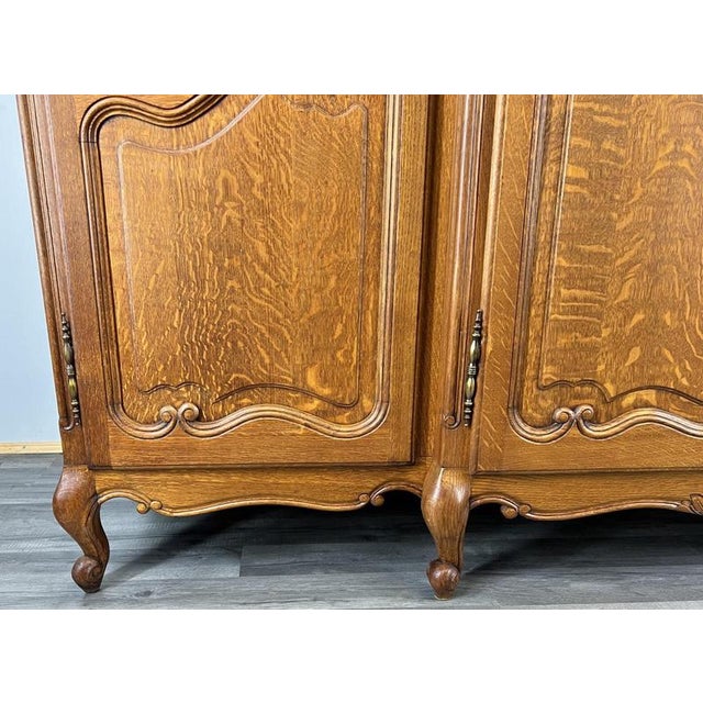 Vintage French Louis XVI Style Oak 4-Door Armoire For Sale - Image 6 of 10