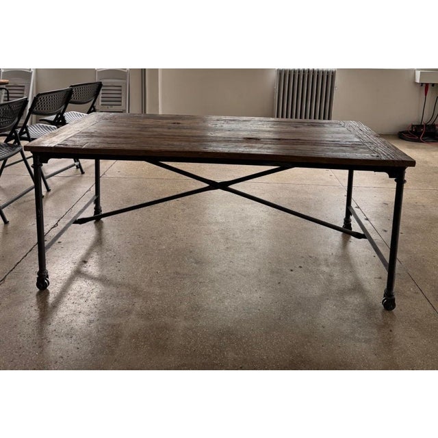 Restoration Hardware Vintage Cast Iron and European Reclaimed Wood Table by Restoration Hardware For Sale - Image 4 of 6