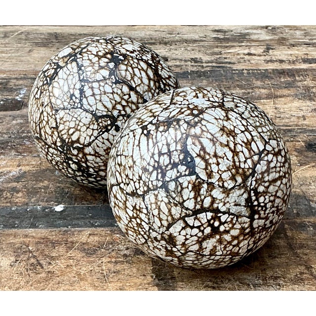 Ivory Vintage Decorative Wood Spheres - A Pair For Sale - Image 8 of 12