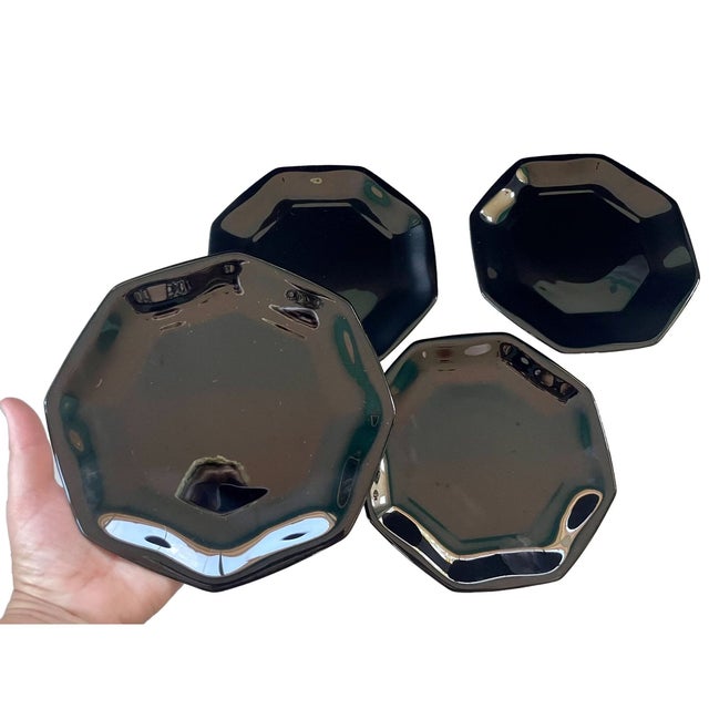 Set of 4 vintage black glass plates from the iconic Octime collection by Arcoroc France, dating to the 1980s. These plates...
