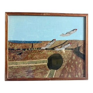 1980s WWII Narrative Battle Scene Folk Art Painting, Signed Gilbert W. Schuett For Sale
