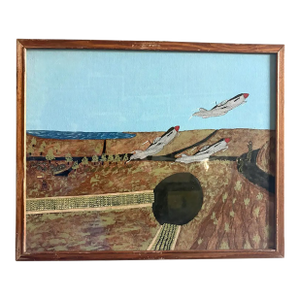 1980s WWII Narrative Battle Scene Folk Art Painting, Signed Gilbert W. Schuett