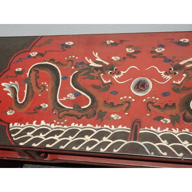 Vintage Chinese Asian Red Dragon Motif Bench ~ Coffee Table For Sale - Image 15 of 15