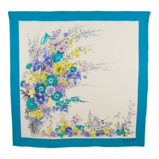 Christian Dior Floral Silk Scarf Print in Blue and Lavender For Sale