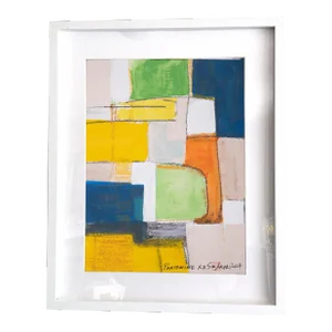 Pantomime. XX White Framed Abstract Vibrant Yellow Painting