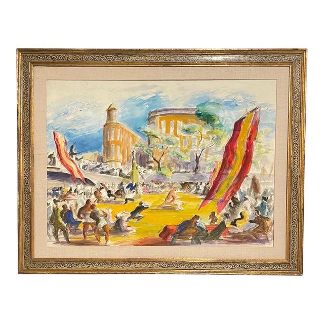 John Groth, Large Watercolor Painting John Groth, Men Wrestling, Esquire Magazine Wpa Artist For Sale