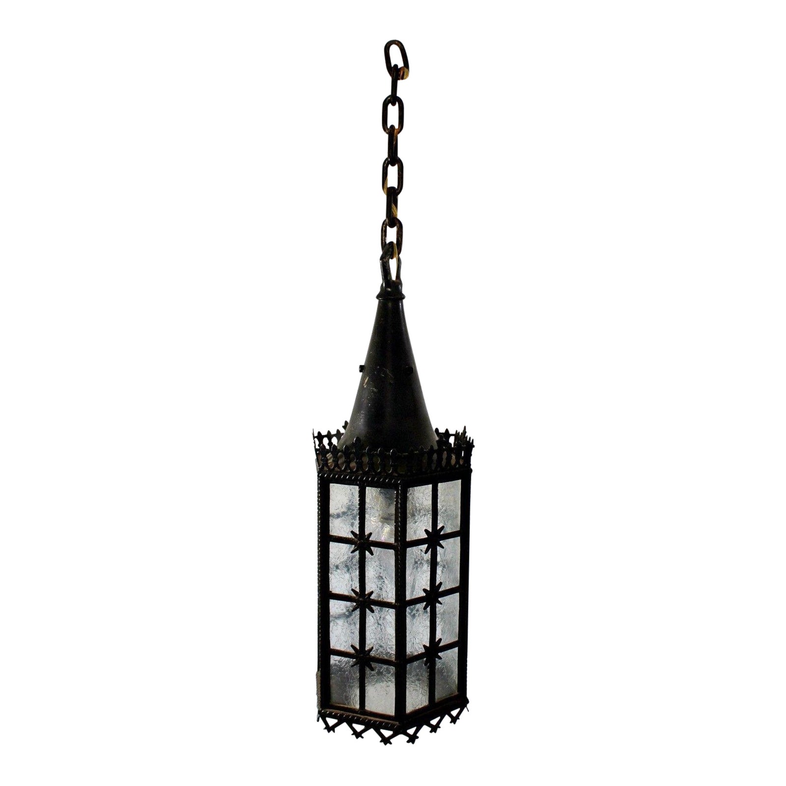 Mid Century Modern Wrought Iron Metal Glass Star Lantern Ceiling