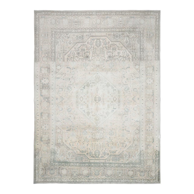 1970s Vintage Persian Handmade Wool Cotton Beige Area Rug For Sale