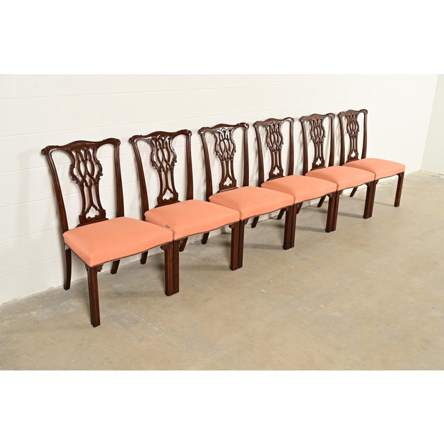 1980s Baker Furniture Georgian Carved Mahogany Dining Chairs, Set of Six For Sale - Image 5 of 12
