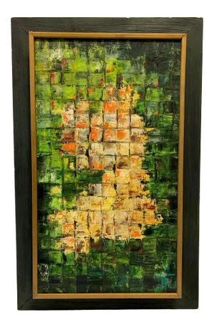 1960s Geometric Abstract Series of Squares Oil Painting, Framed