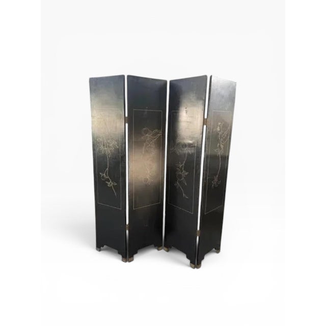 Wood Vintage Chinese Chinoiserie 4-Panel Room Divider / Screen For Sale - Image 7 of 18