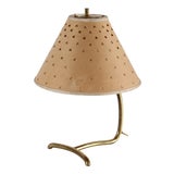 Small Vintage Table Lamp in Brass with Punched-Paper Shade by Hans Bergström, Denmark, 1940s For Sale