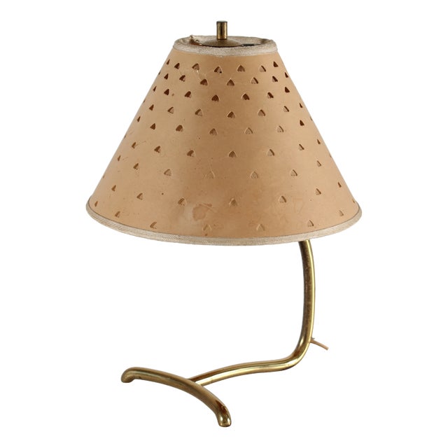 Small Vintage Table Lamp in Brass with Punched-Paper Shade by Hans Bergström, Denmark, 1940s For Sale