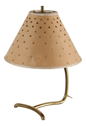 Small Vintage Table Lamp in Brass with Punched-Paper Shade by Hans Bergström, Denmark, 1940s