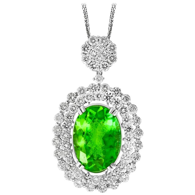 AGL Certified 7 Ct Pariba Tourmaline & 4.5 Ct Diamond Pendant Necklace 18 K Gold For Sale - Image 15 of 18