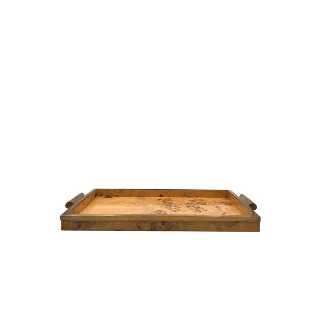 Hollywood Regency Brass & Burl Tray, Italy 1970s For Sale - Image 4 of 14