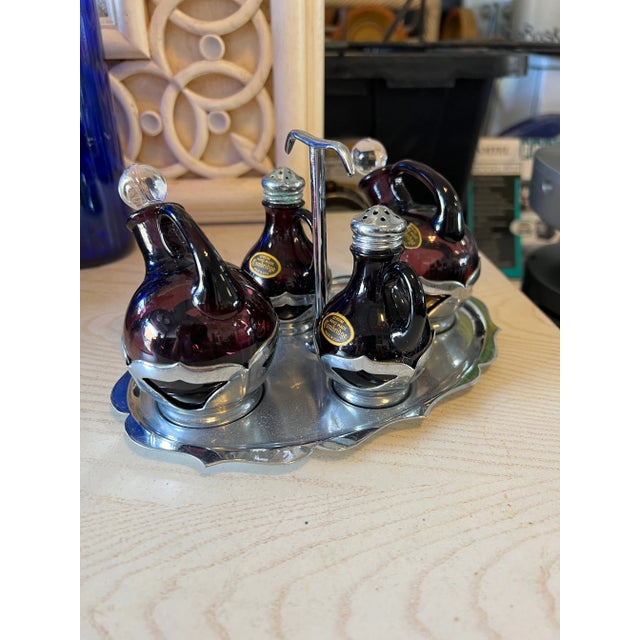 Purple Vintage Purple Cambridge Glass Condiments Set of 5 For Sale - Image 8 of 11