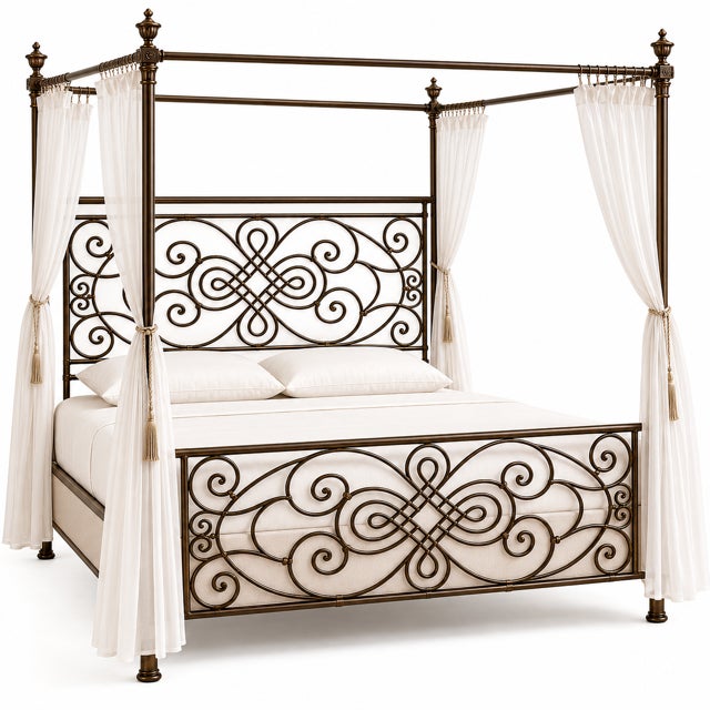 Art Nouveau Designer Iron Canopy King Bed For Sale - Image 3 of 3