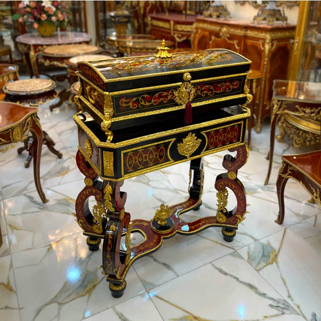 French French Restoration-Inspired Marriage Chest on Ornate Stand – Handcrafted Wood & Gold Leaf For Sale - Image 3 of 4
