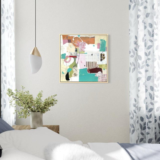 Christiane Corcelle "Droit Fil Sans Couture" Mixed Media on Board, Framed Abstract Collage Painting With Pink Flower, 2022 For Sale In Boston - Image 6 of 6
